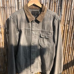 AllSaints Mens Denim Jacket XL Gray/Suede Collar
